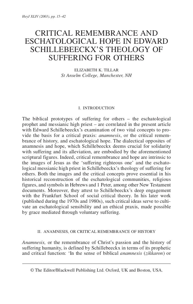 Unbroken Communion: The Place and Meaning of Suffering in the Theology of Edward Schillebeeckx